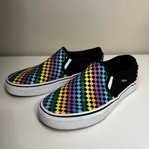 Vans Rainbow Checkerboard Asher Slip-Ons